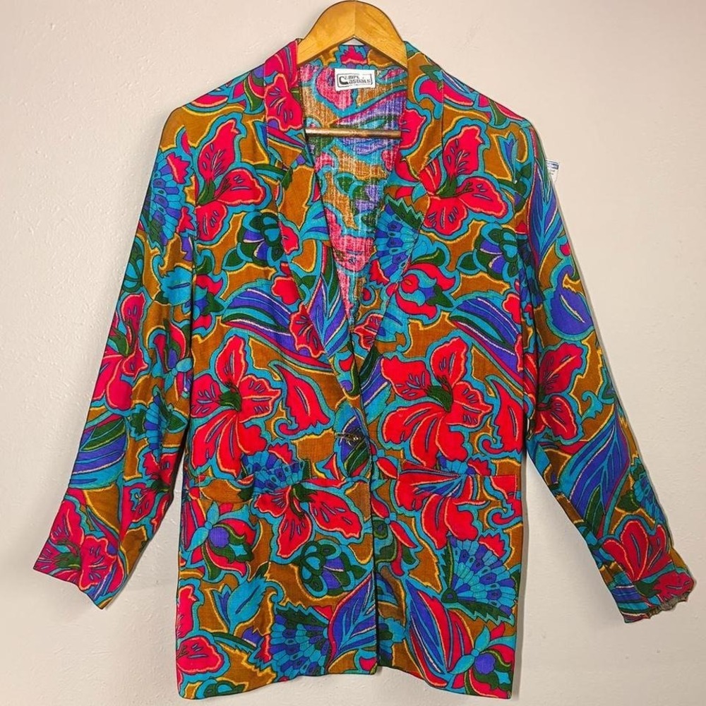 Vintage Campus Casual of California Floral Groovy Blazer Hawaiian Abstract